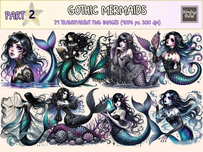 Gothic Mermaids (P2) Clipart alternative mermaid - Wonders Artist