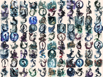 Gothic Mermaids Watercolor Clipart dark mermaid clipart eerie mermaid png fantasy mermaid png - WondersArtist