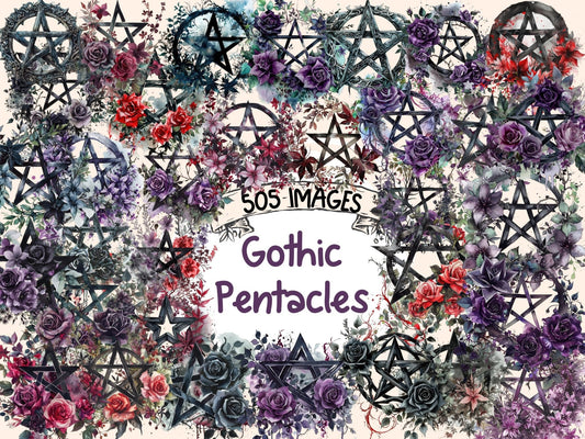 Gothic Pentacles Watercolor Clipart - High - Quality Instant Digital Download for Creative Projects