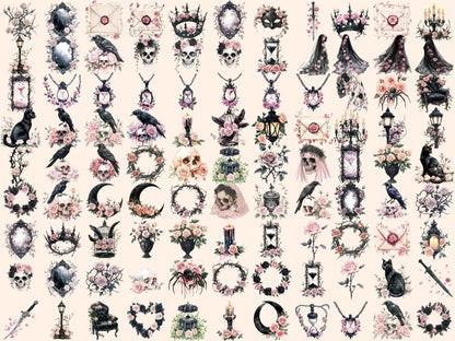 Gothic Pink Roses Watercolor Clipart Dark Floral Art - Wonders Artist