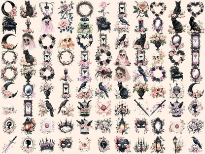 Gothic Pink Roses Watercolor Clipart Dark Floral Art - Wonders Artist