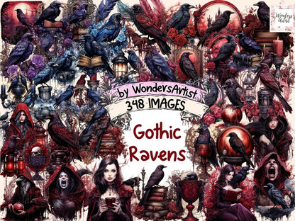 Gothic Ravens Watercolor Clipart dark clipart - Wonders Artist