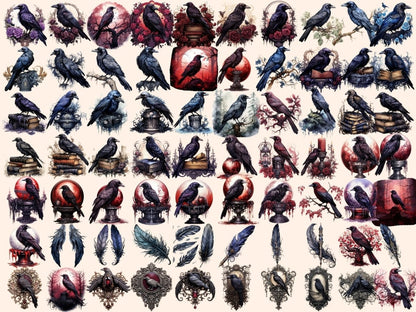 Gothic Ravens Watercolor Clipart dark clipart - Wonders Artist