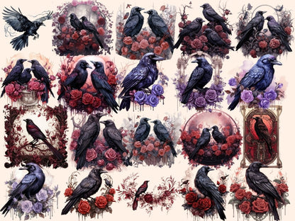 Gothic Ravens Watercolor Clipart dark clipart - Wonders Artist