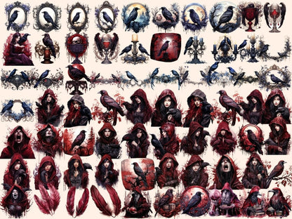 Gothic Ravens Watercolor Clipart dark clipart - Wonders Artist