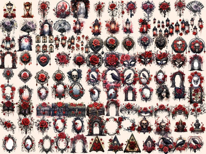 Gothic Roses Watercolor Clipart black rose clipart - Wonders Artist