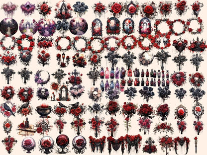 Gothic Roses Watercolor Clipart black rose clipart - Wonders Artist