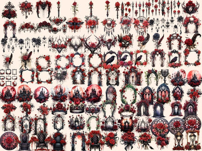 Gothic Roses Watercolor Clipart black rose clipart - Wonders Artist