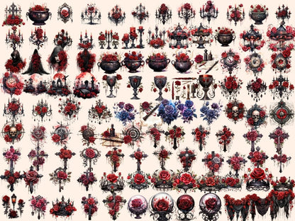 Gothic Roses Watercolor Clipart black rose clipart - Wonders Artist