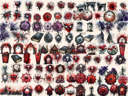 Gothic Spiderwebs Watercolor Clipart dark web clipart - Wonders Artist
