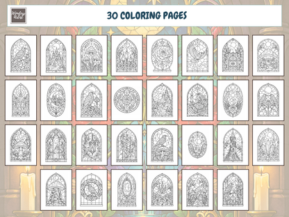 Gothic Stained Glass Coloring Book — all 30 coloring pages