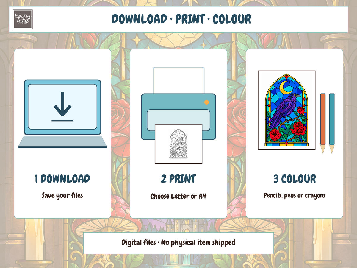 Gothic Stained Glass Coloring Book — digital download