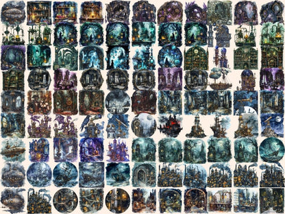 Gothic Steampunk Watercolor Clipart dark landscape png - Wonders Artist