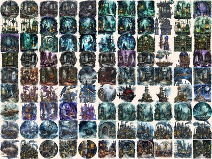 Gothic Steampunk Watercolor Clipart dark landscape png - Wonders Artist