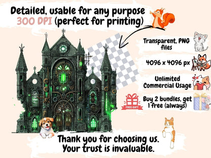 Gothic Steampunk Watercolor Clipart dark landscape png - Wonders Artist