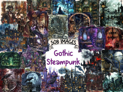 Gothic Steampunk Watercolor Clipart dark landscape png - Wonders Artist