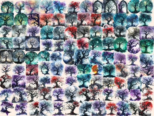 Gothic Trees Watercolor Clipart