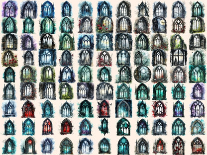 Gothic Windows Watercolor Clipart dark clipart - Wonders Artist