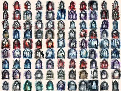 Gothic Windows Watercolor Clipart dark clipart - Wonders Artist