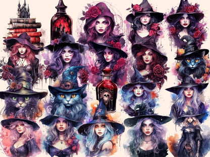 Gothic Witches Watercolor Clipart bewitching clipart - Wonders Artist