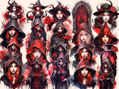 Gothic Witches Watercolor Clipart bewitching clipart - Wonders Artist