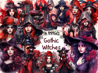 Gothic Witches Watercolor Clipart bewitching clipart - Wonders Artist