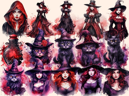 Gothic Witches Watercolor Clipart bewitching clipart - Wonders Artist