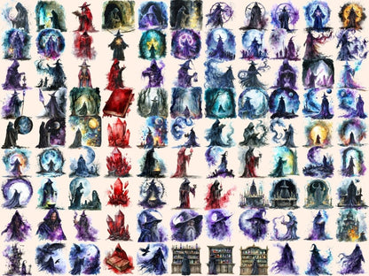 Gothic Wizards Watercolor Clipart black wizard clipart - Wonders Artist