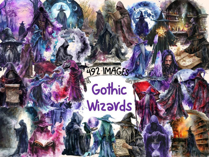 Gothic Wizards Watercolor Clipart black wizard clipart - Wonders Artist