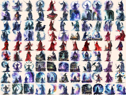 Gothic Wizards Watercolor Clipart black wizard clipart - Wonders Artist