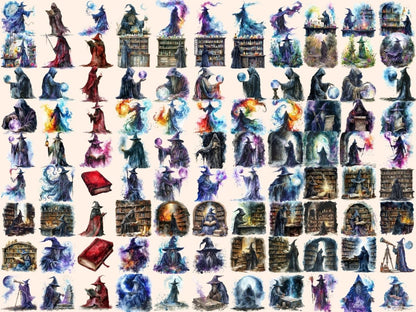 Gothic Wizards Watercolor Clipart black wizard clipart - Wonders Artist
