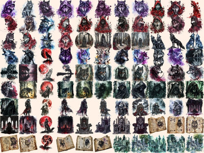 Gothic Wolves Watercolor Clipart dark wolf clipart - Wonders Artist