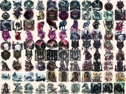 Gothic Wolves Watercolor Clipart dark wolf clipart - Wonders Artist