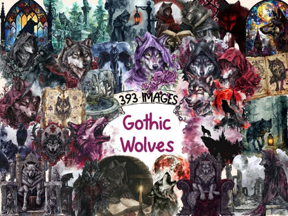 Gothic Wolves Watercolor Clipart dark wolf clipart - Wonders Artist