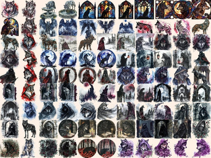 Gothic Wolves Watercolor Clipart dark wolf clipart - Wonders Artist