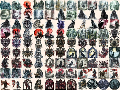 Gothic Wolves Watercolor Clipart dark wolf clipart - Wonders Artist