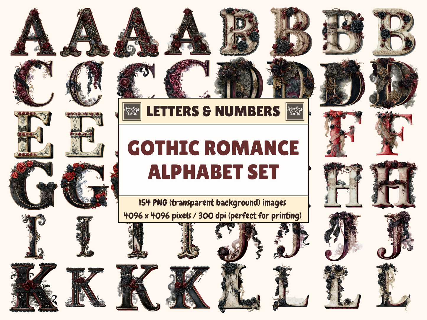 Gothic Romance Alphabet & Numbers