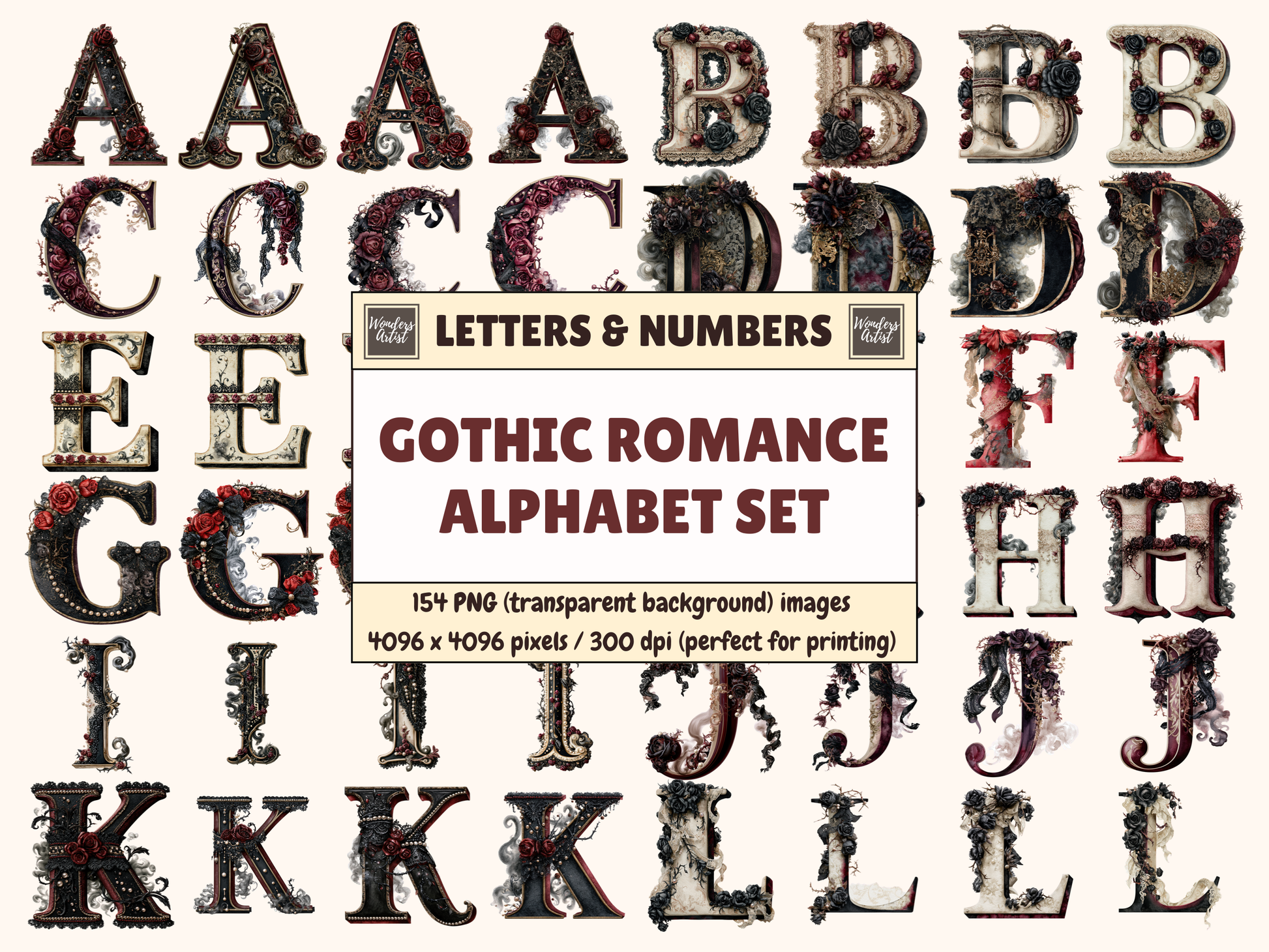 Gothic Romance Alphabet & Numbers