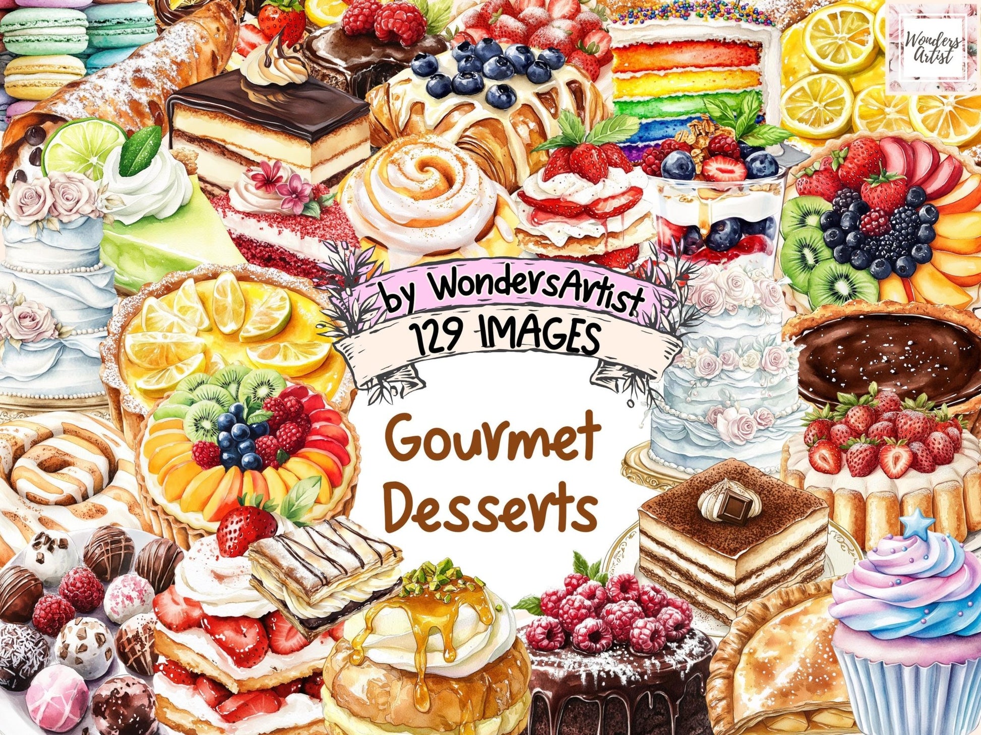 Gourmet Desserts Watercolor Clipart Bundle - High - Quality Instant Digital Download for Creative Projects