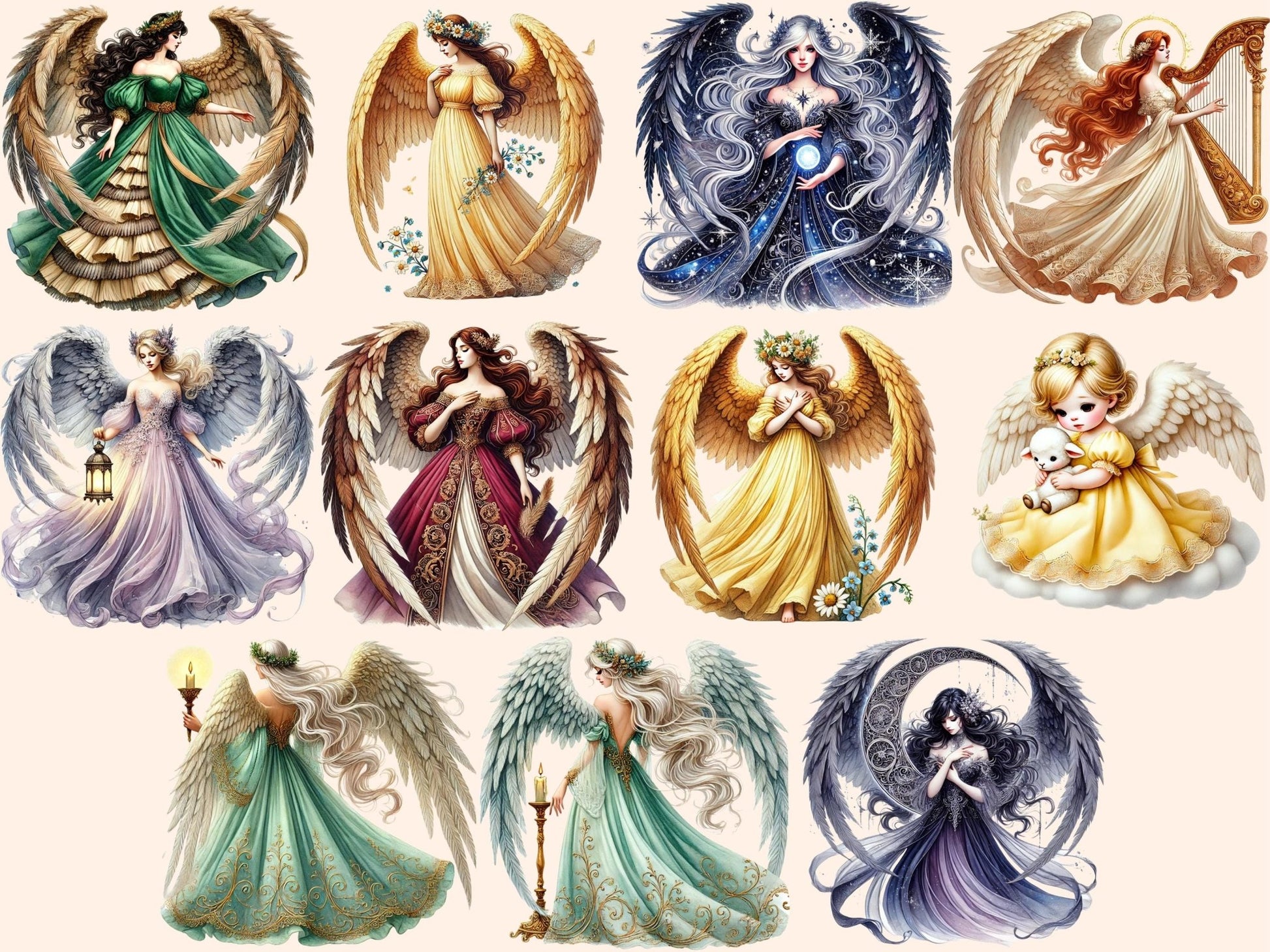 Graceful Angels Clipart - High - Quality Instant Digital Download for Creative Projects