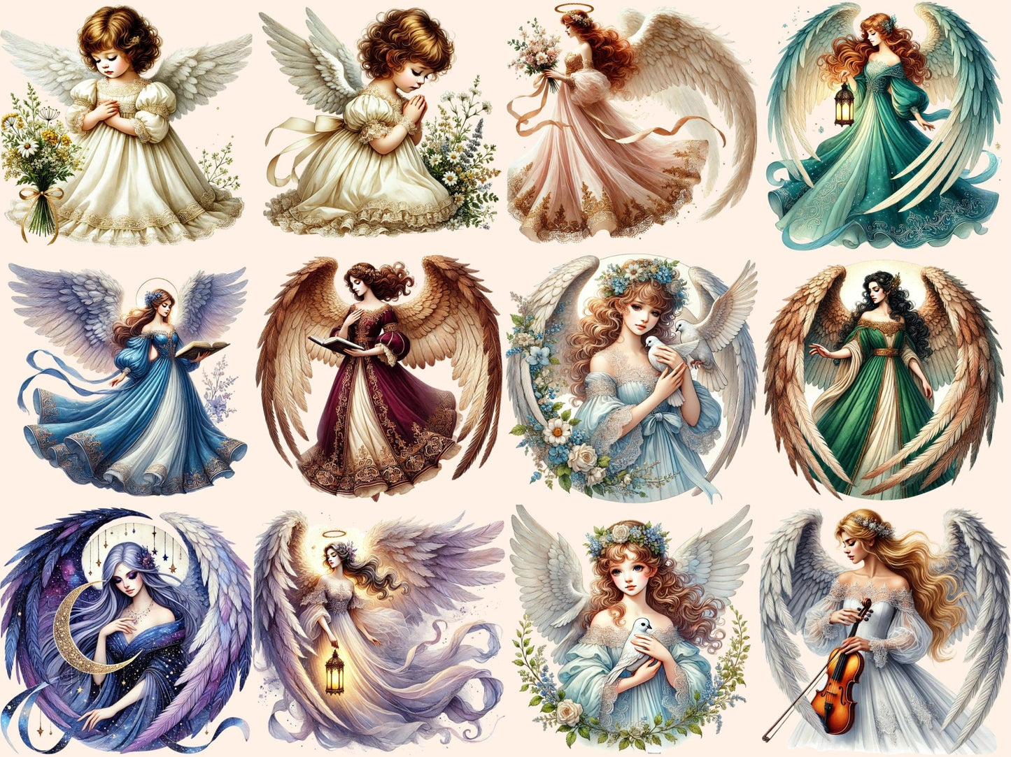 Graceful Angels Clipart - High - Quality Instant Digital Download for Creative Projects