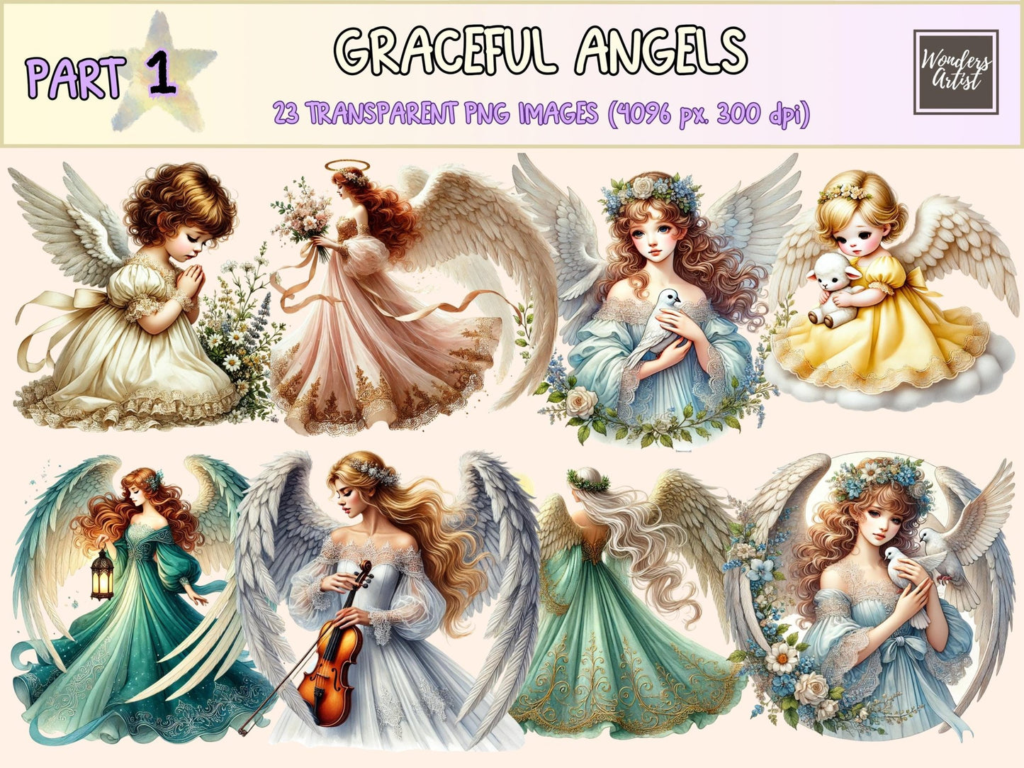 Graceful Angels Clipart - High - Quality Instant Digital Download for Creative Projects