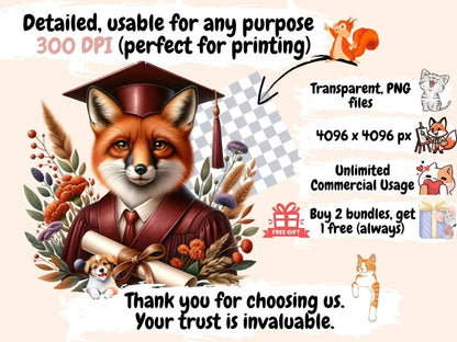 Graduation Animals Clipart Animal design - Wonders Artist