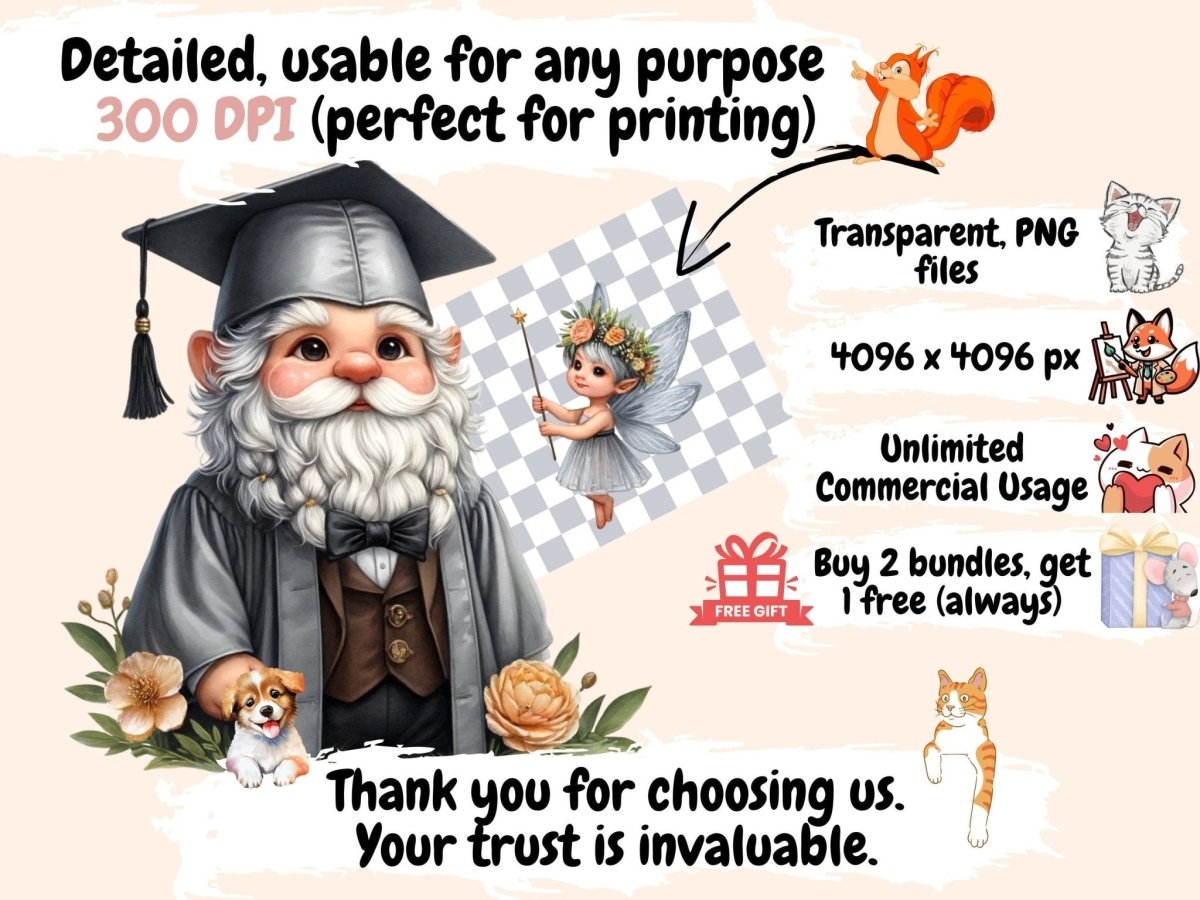 Graduation Gnomes Clipart cap gown clipart - Wonders Artist