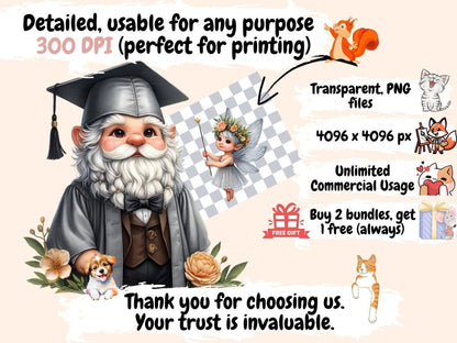 Graduation Gnomes Clipart cap gown clipart - Wonders Artist