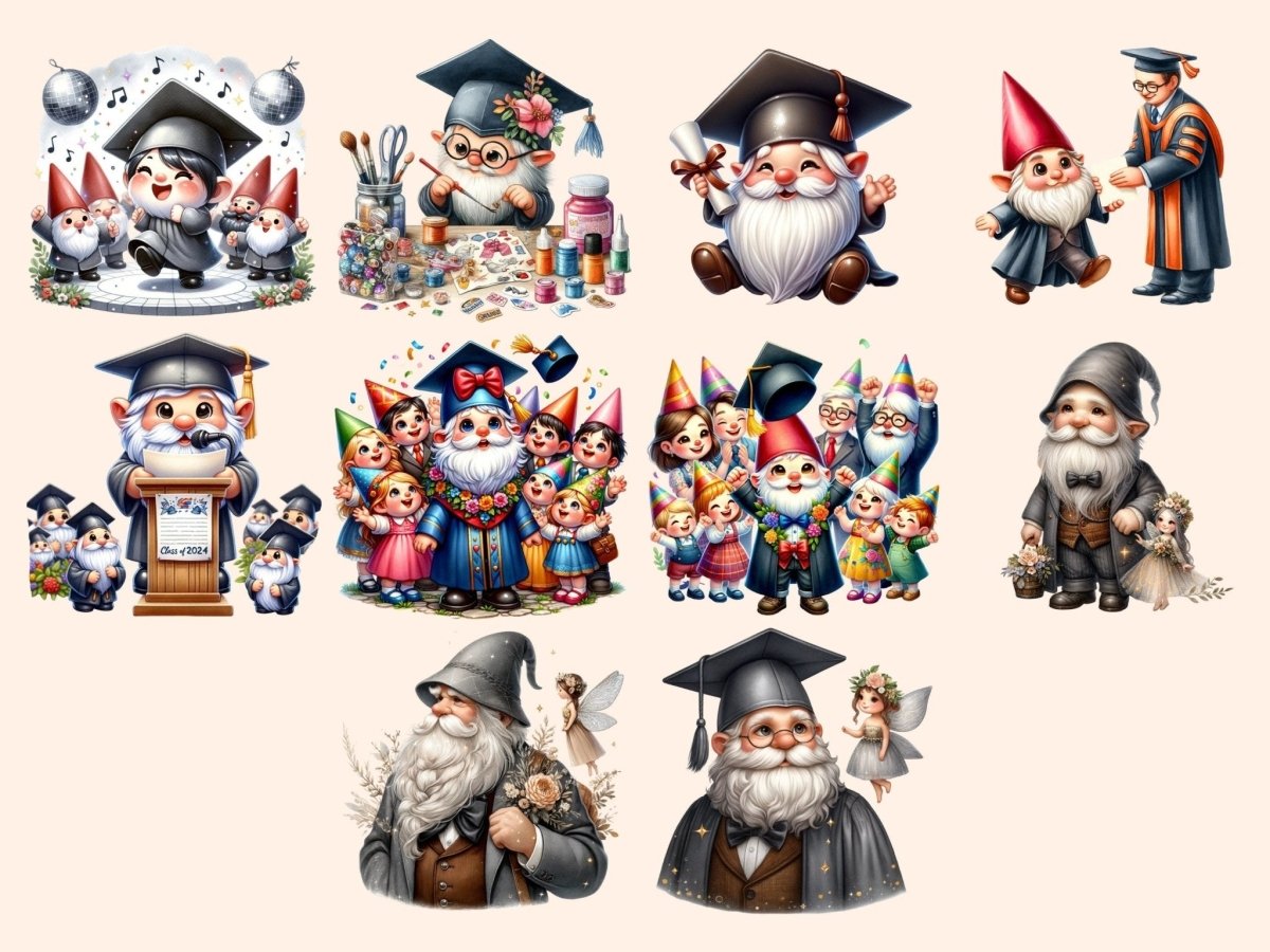 Graduation Gnomes Clipart cap gown clipart - Wonders Artist