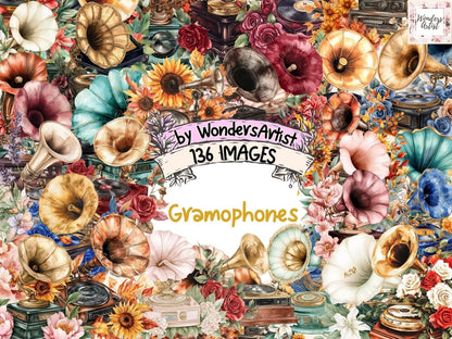 Gramophones Watercolor Clipart floral gramophone - Wonders Artist