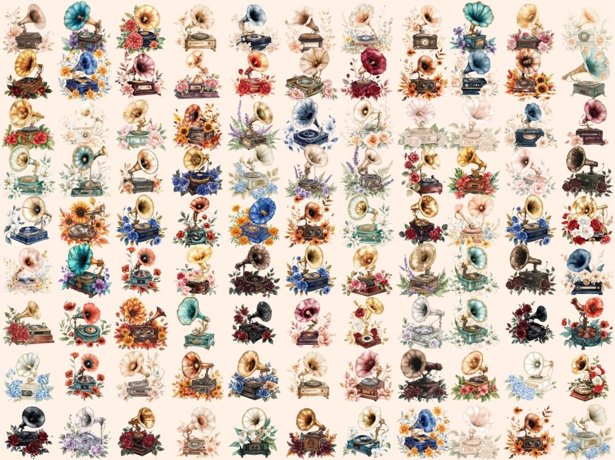 Gramophones Watercolor Clipart floral gramophone - Wonders Artist