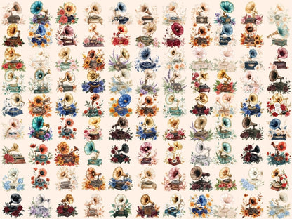 Gramophones Watercolor Clipart floral gramophone - Wonders Artist