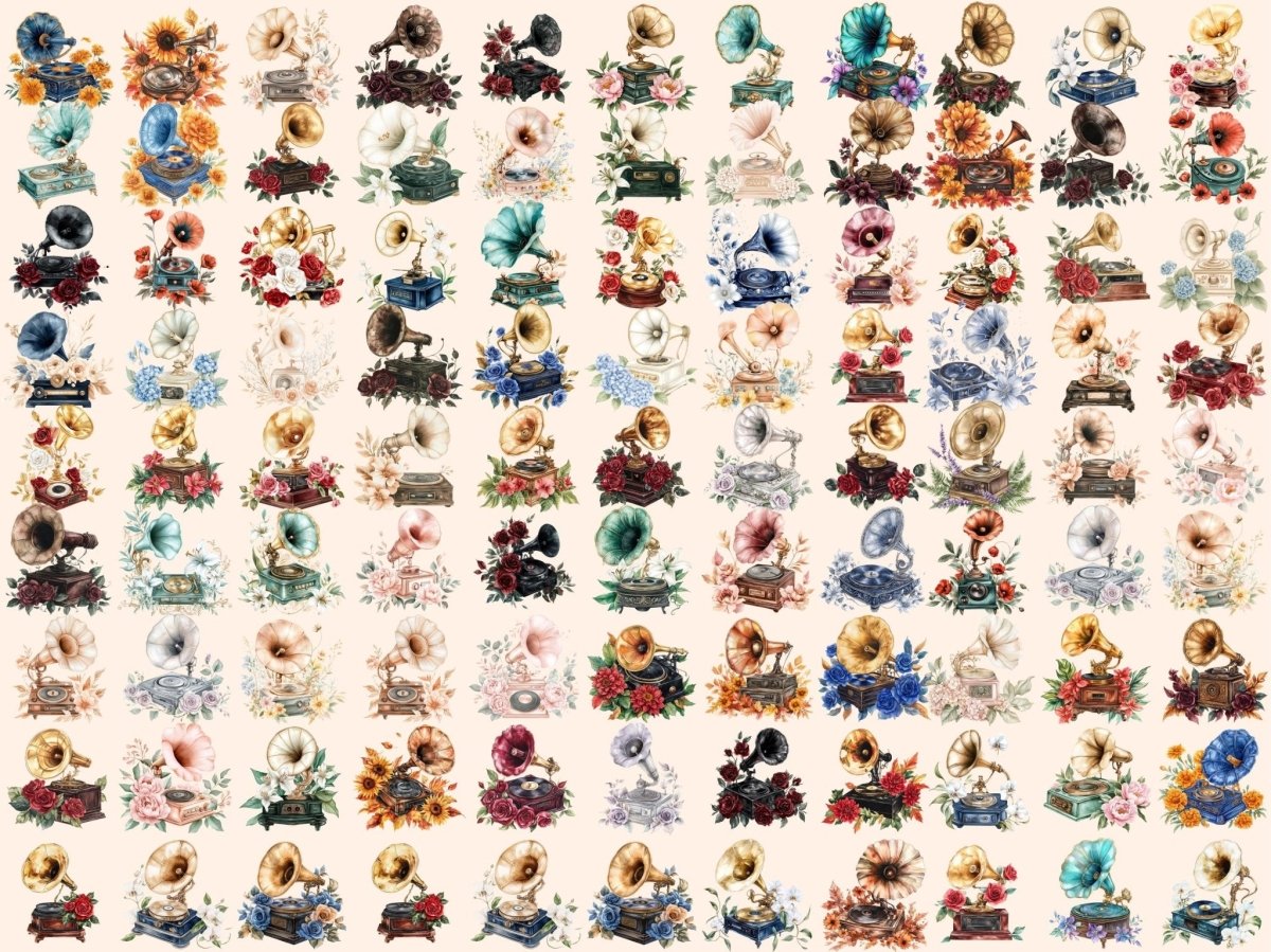 Gramophones Watercolor Clipart floral gramophone - Wonders Artist